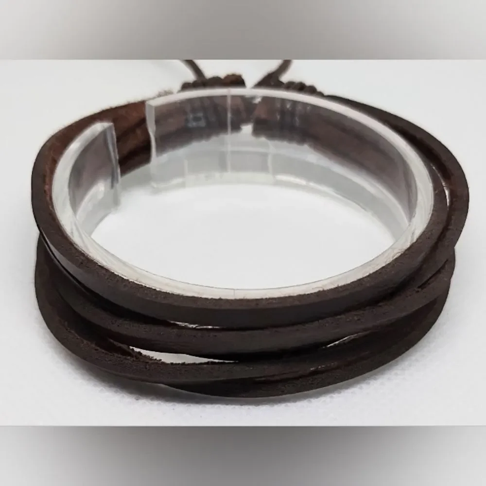 Men's Leather Bracelet Layered Brown F1‎